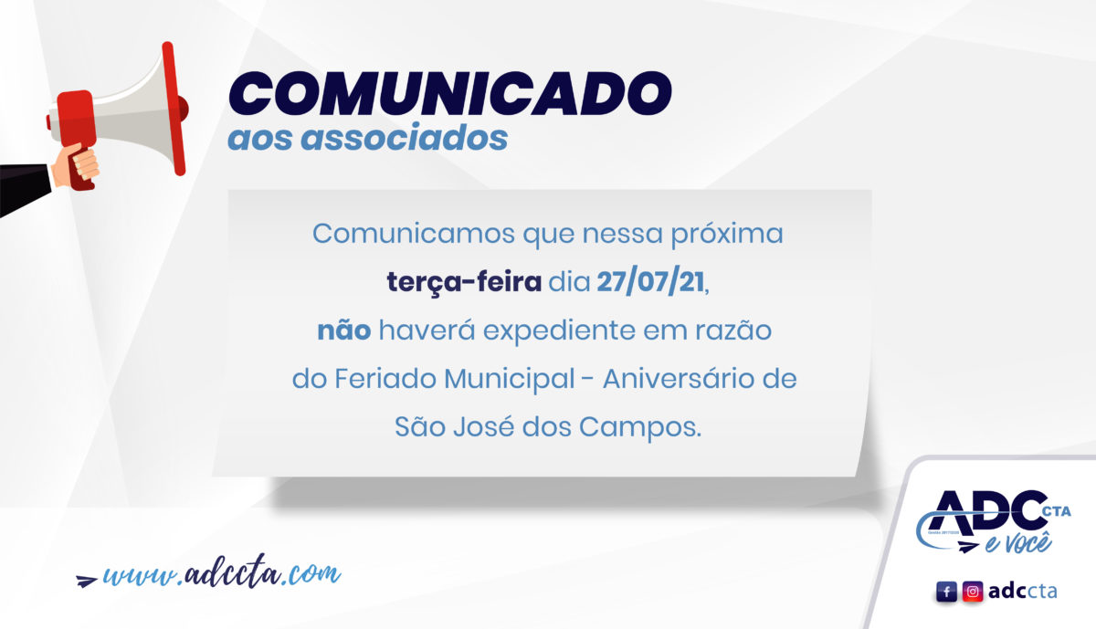 Adccta Comunicado Aos Associados Feriado Municipal 1207